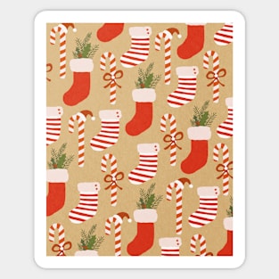 Christmas cane candy and socks pattern, Holiday pattern Sticker